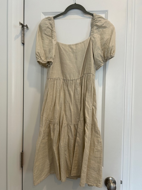 Mango Dresses & Skirts - Mango Linen Puff-Sleeve Cotton Tiered Dress